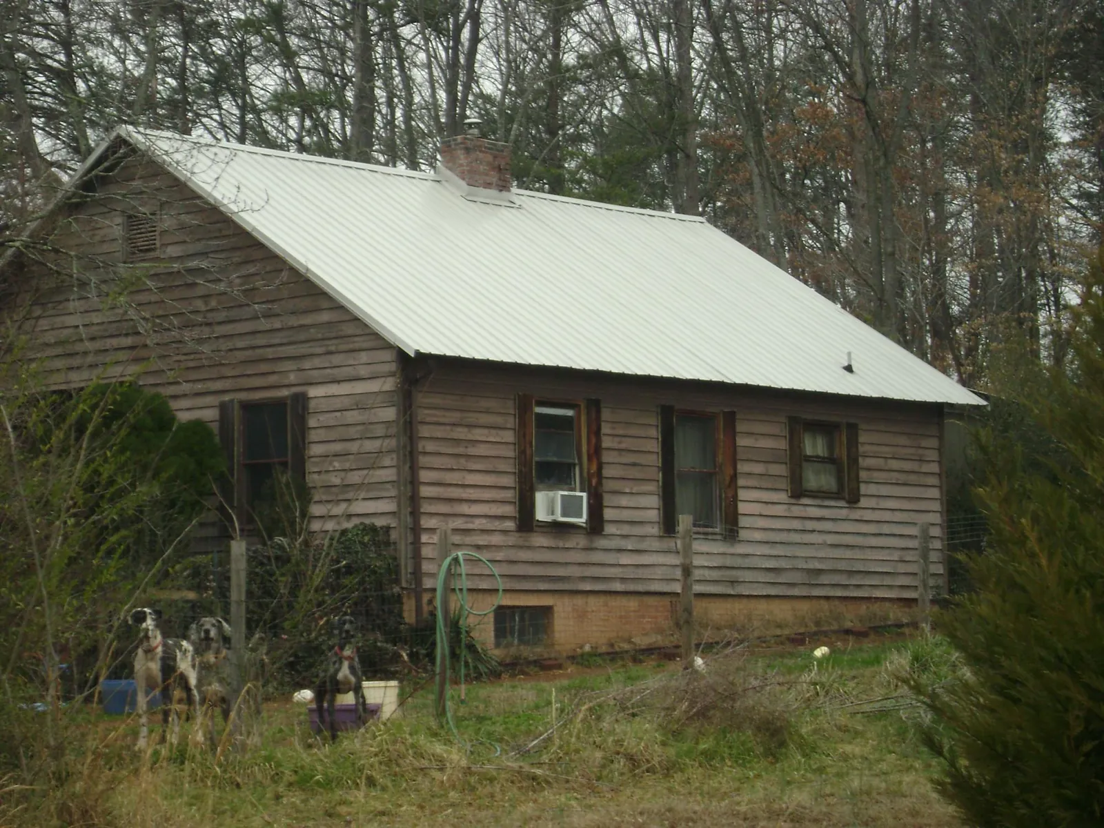 White metal roof on an old wood sided farmhouse, from a Metal Roof Installation job in Scio